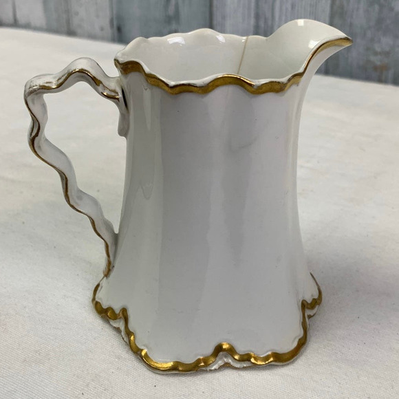 Vintage 1929 Pope-Gosser Sepia Gold Trimmed China Creamer Pitcher w Crack - Picture 3 of 6